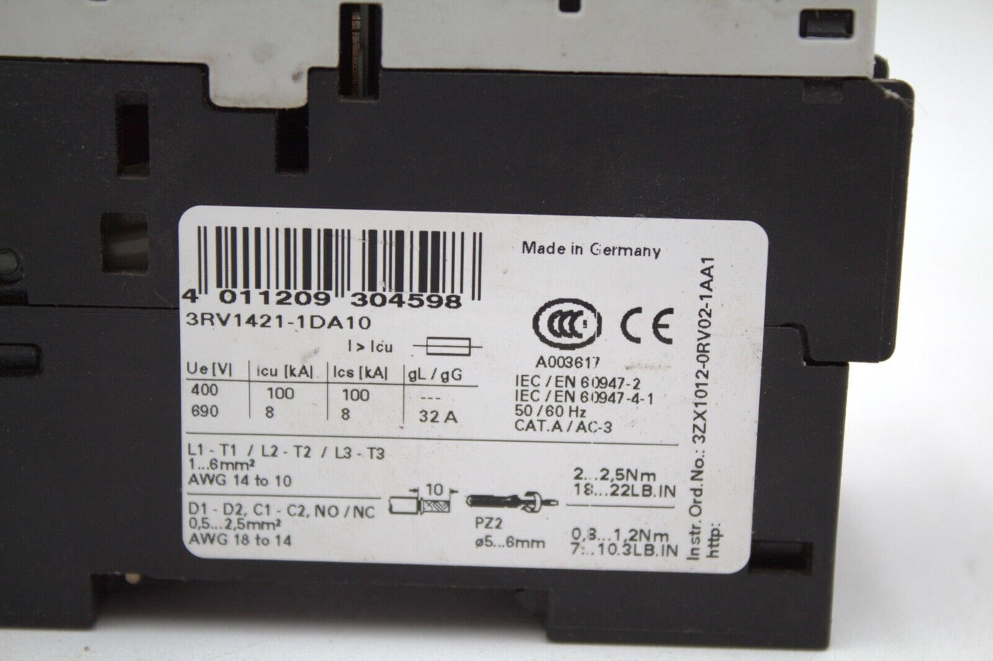 SIEMENS 3RV1421-1DA10 MOTOR STARTER