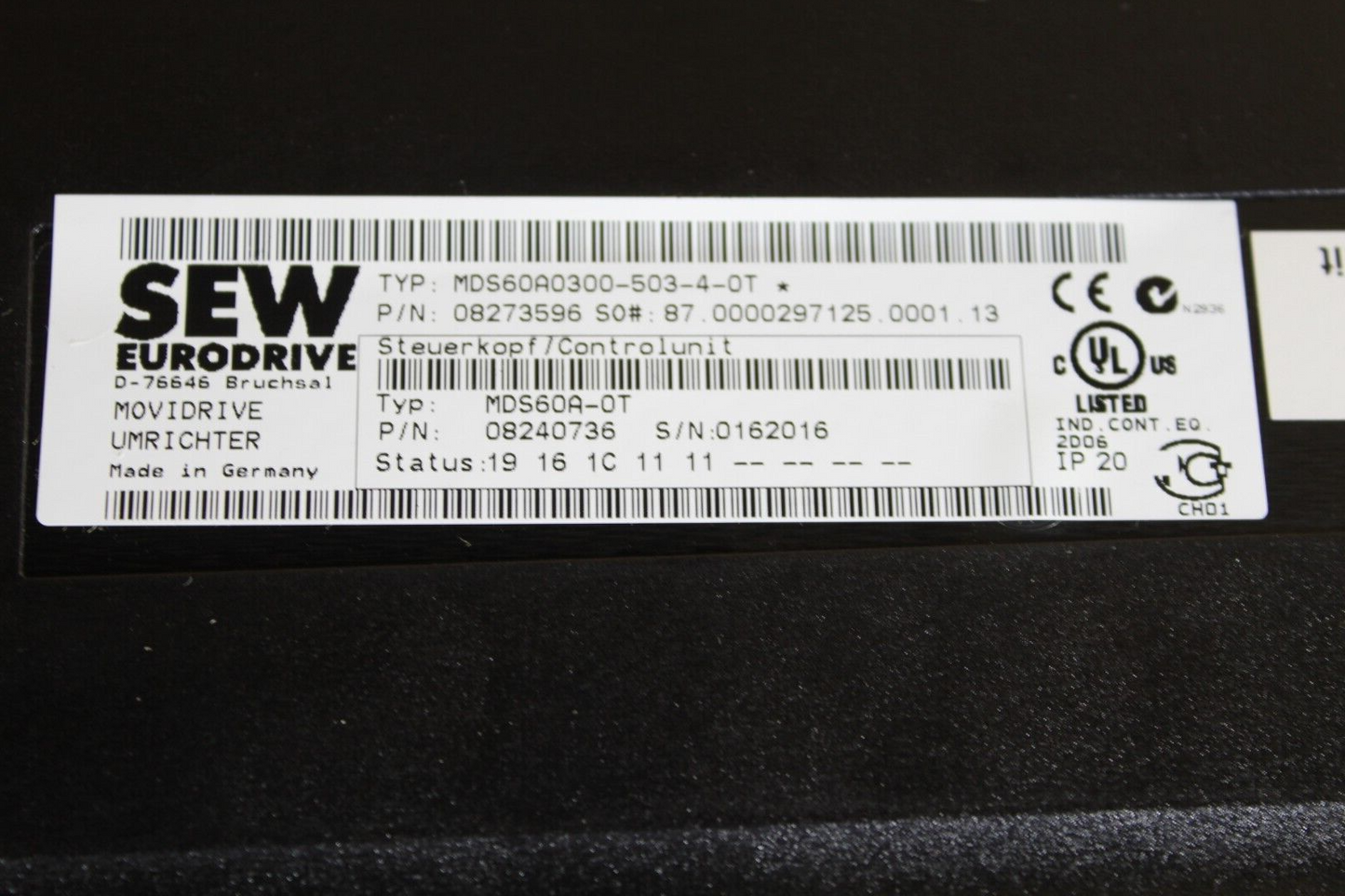 Sew EuroDrive MDS60A0300-503-4-0T MoviDrive 300Hp