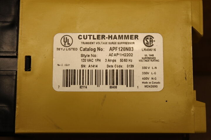 CUTLER HAMMER APF120N03 TRANSIENT VOLTAGE SURGE SUPPRESSOR
