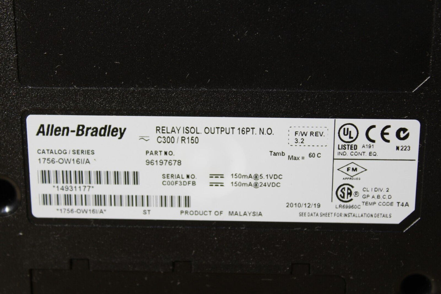Allen-Bradley 1756-OW16I/A ControlLogix Isolated Output Relay Module (No Door)