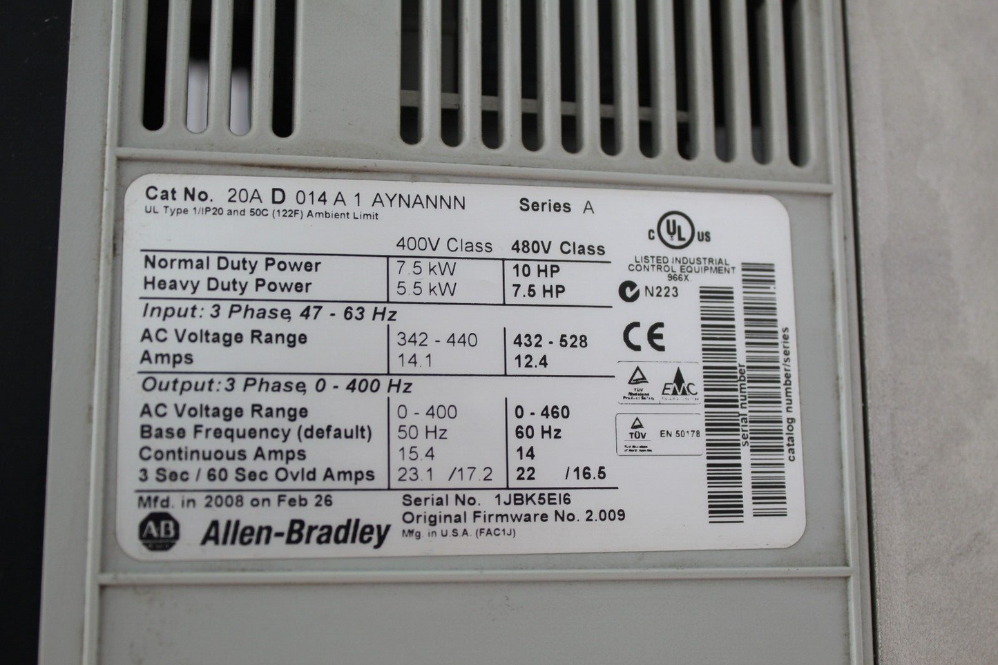Allen Bradley 20AD014A1AYNANNN PowerFlex 70