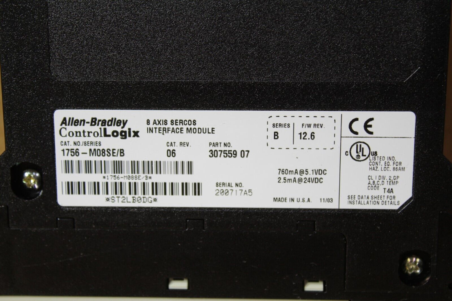 Allen-Bradley 1756-M08SE/B ControlLogix 8 Axis Sercos Interface Module