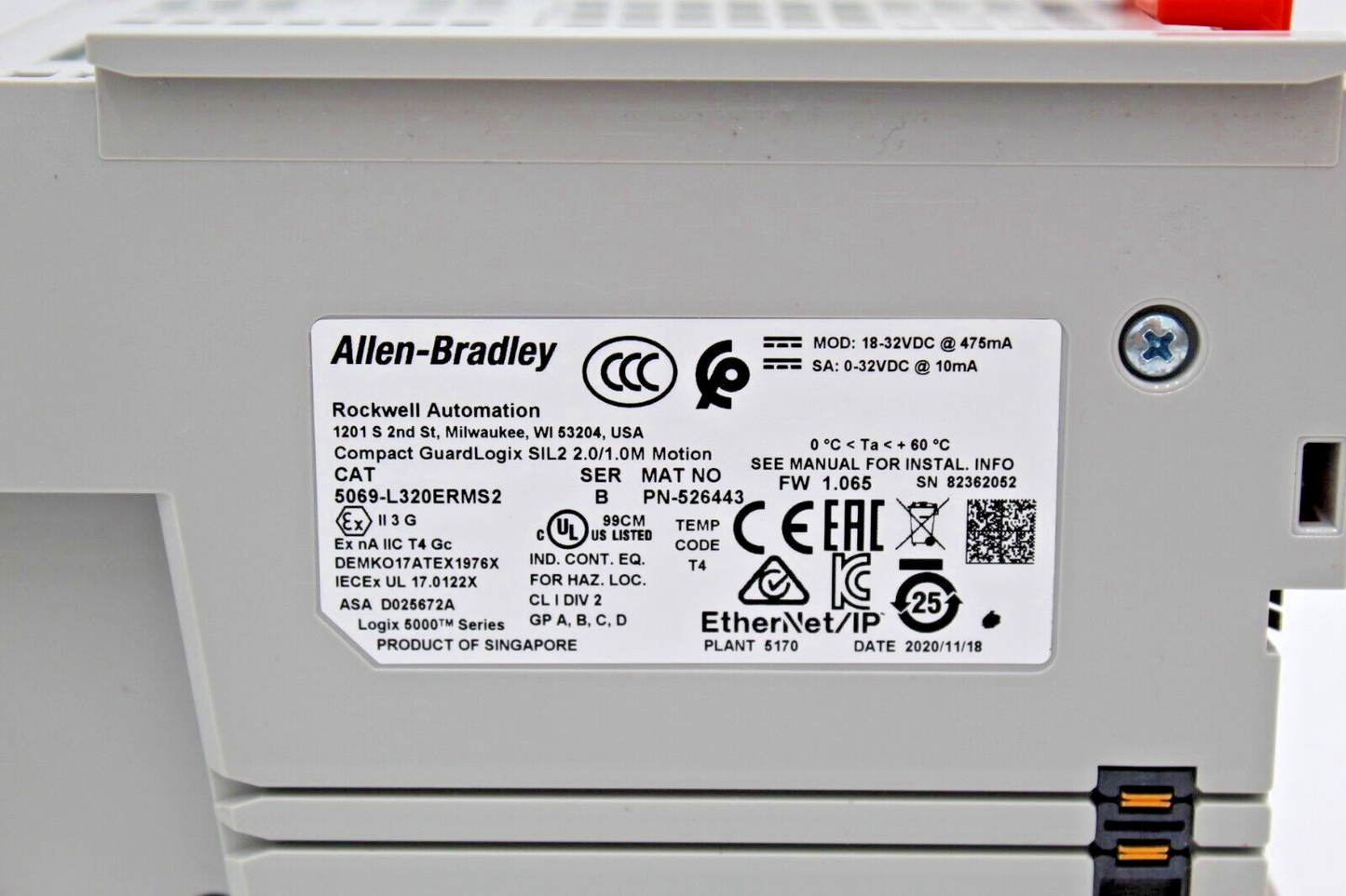 Allen-Bradley 5069-L320ERMS2 Compact GuardLogix 5380 Safety Controller