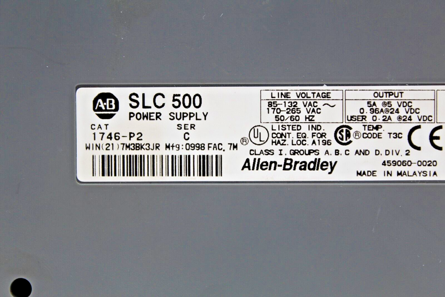 Allen-Bradley 1746-P2 /C SLC 500 Power Supply