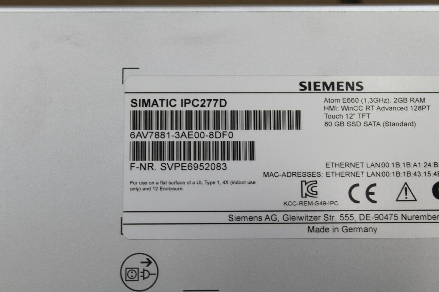 Siemens 6AV7881-3AE00-8DF0 Panel