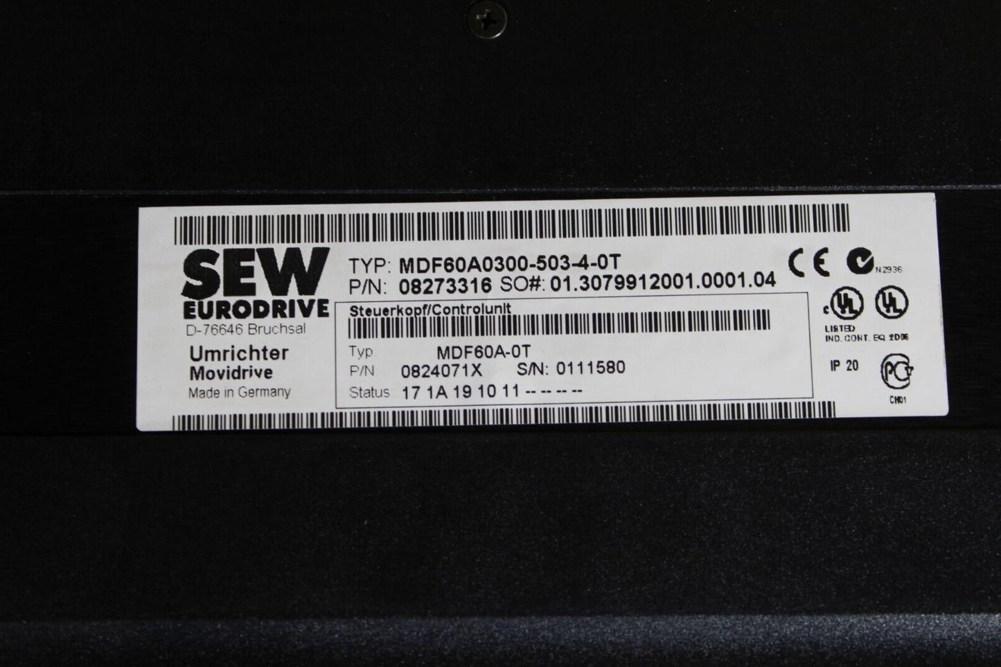 Sew Eurodrive MDF60A0300-503-4-0T Movidrive 300hp Missing Cover