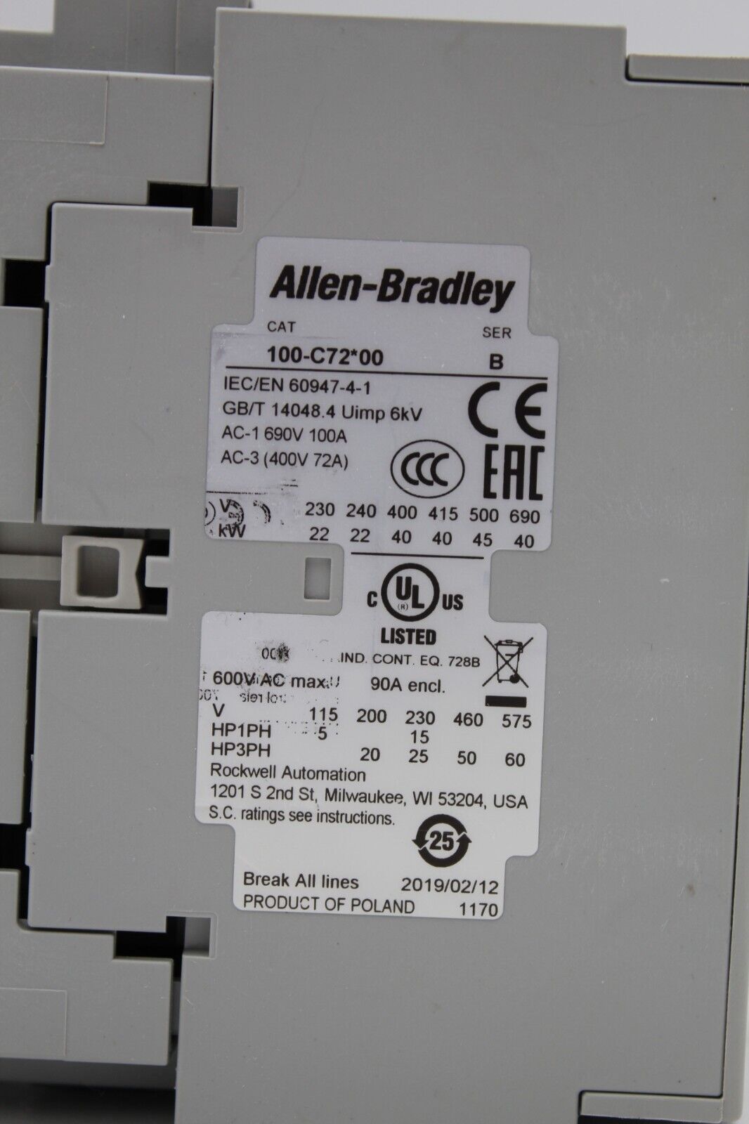 Allen-Bradley 100-C72*00 Contactor