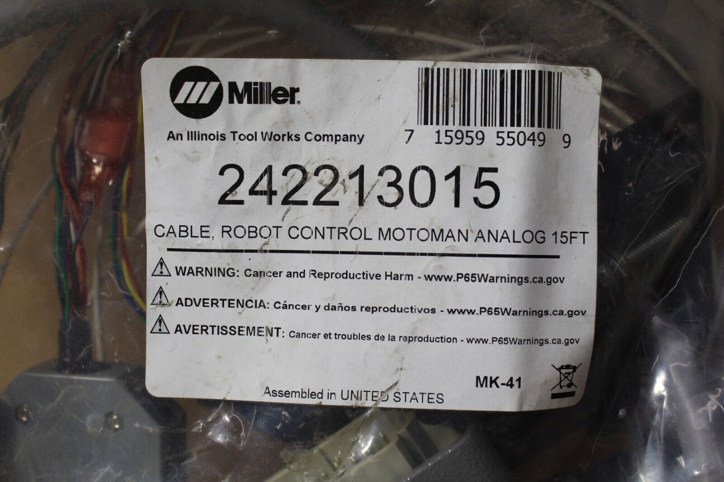 Miller 242213015 Robot Control Analog Cable 15FT