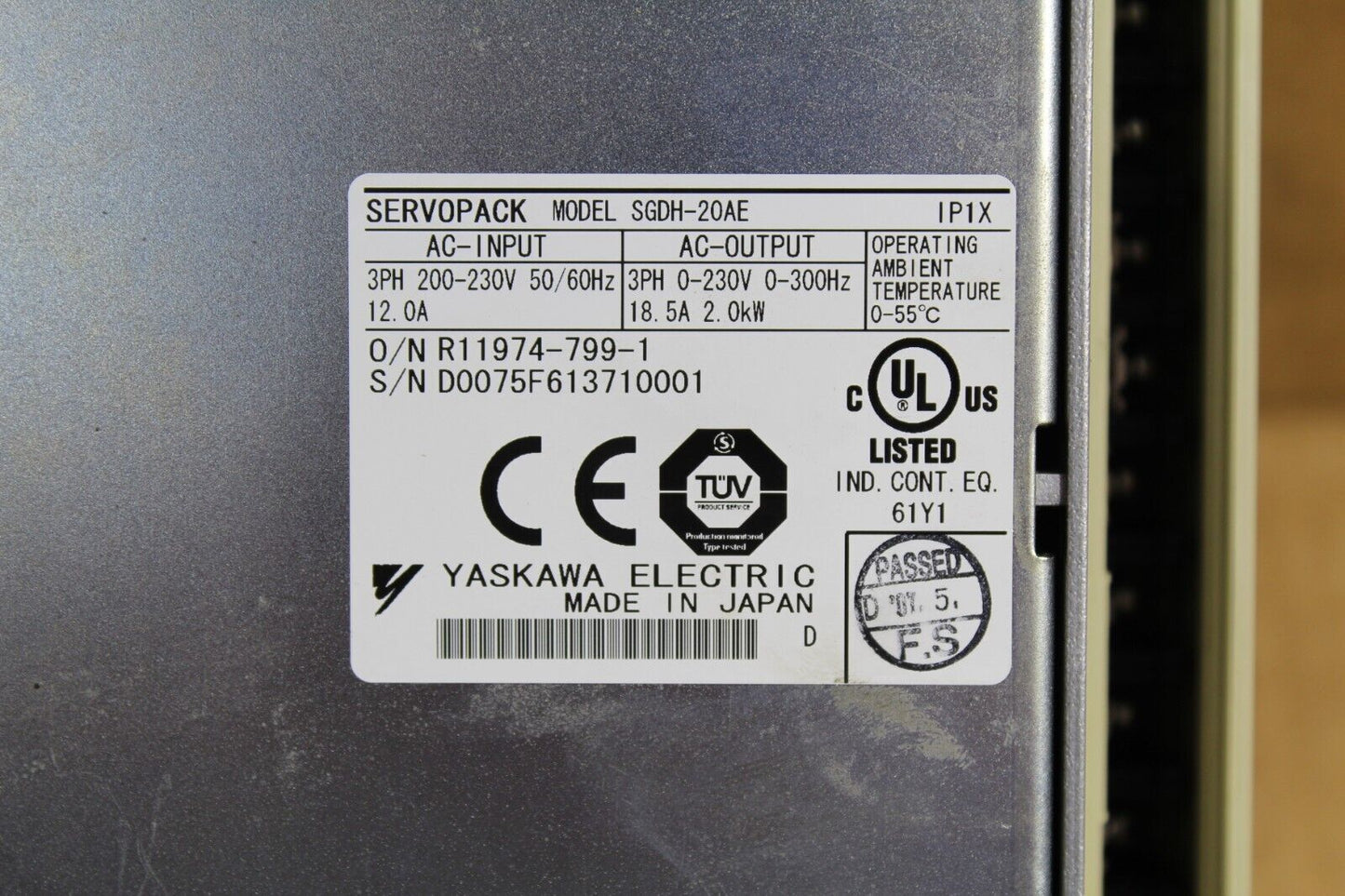 Yaskawa Electric SGDH-20AE ServoPack