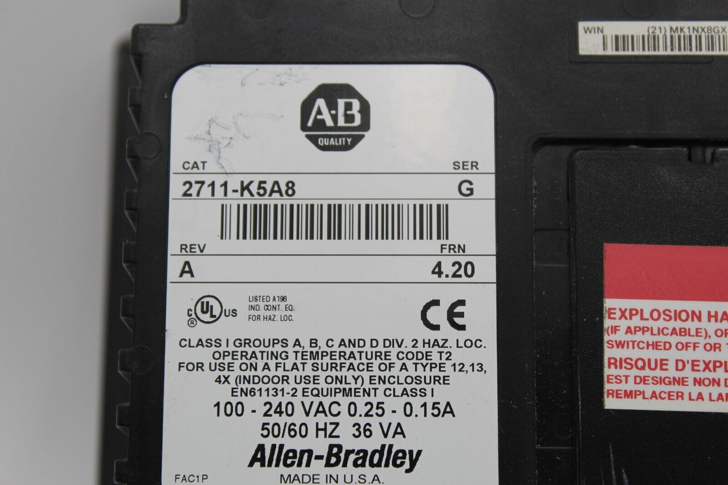 Allen Bradley 2711-K5A8 Ser. G PanelView 550
