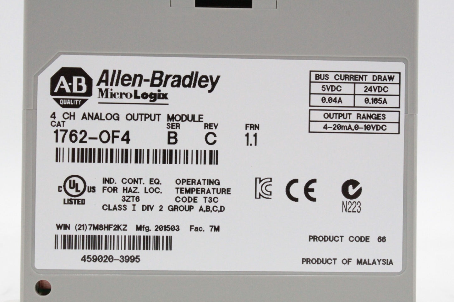 Allen-Bradley 1762-OF4 MicroLogix 4 Channel Analog Output Module