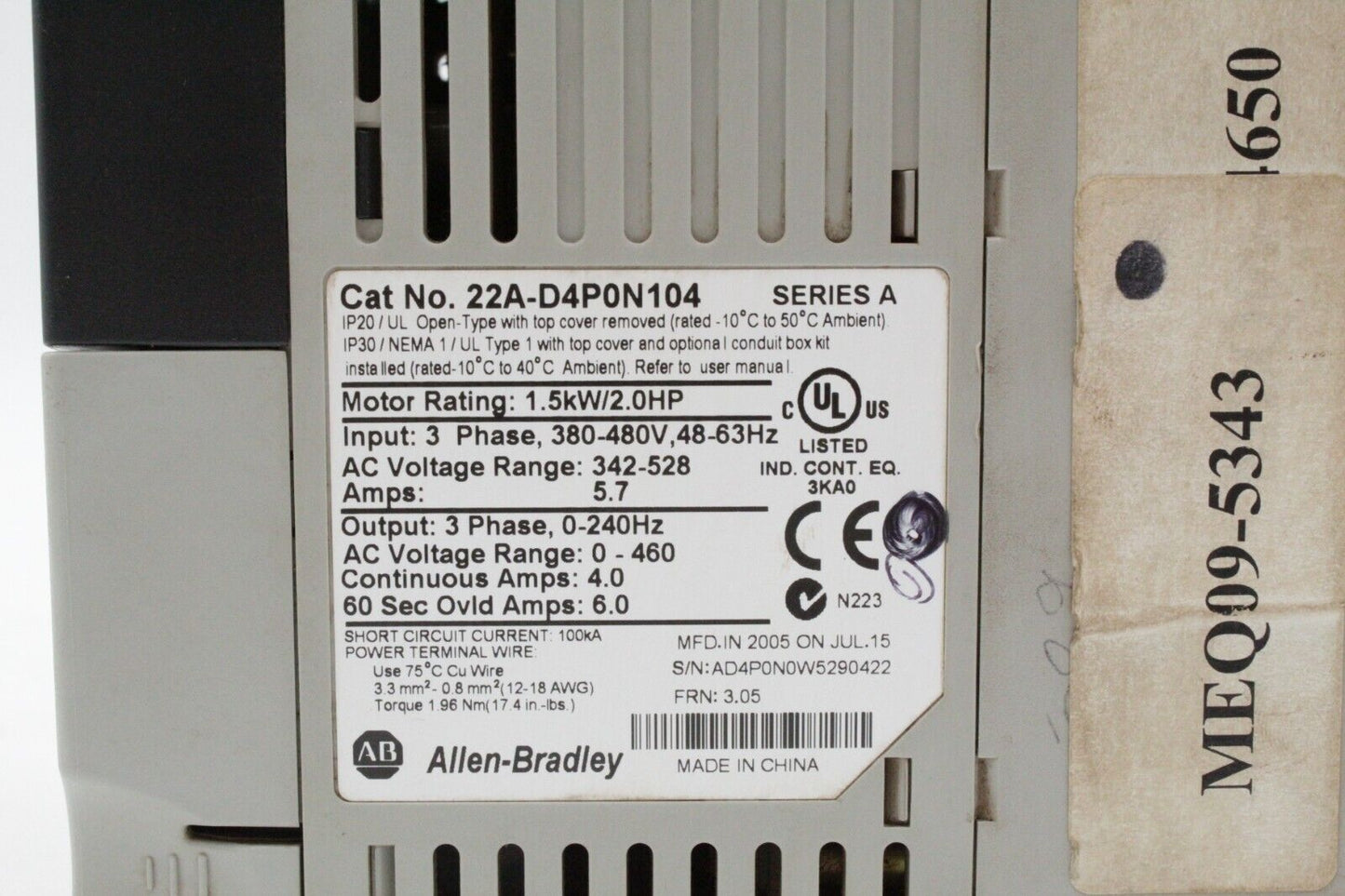 Allen-Bradley 22A-D4P0N104 PowerFlex 4 Adjustable Frequency Drive