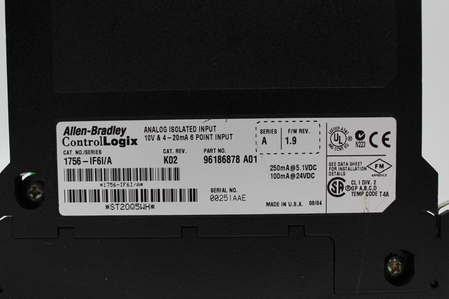 Allen-Bradley 1756-IF6I ControlLogix Analog Isolated Input Module (No Cover)