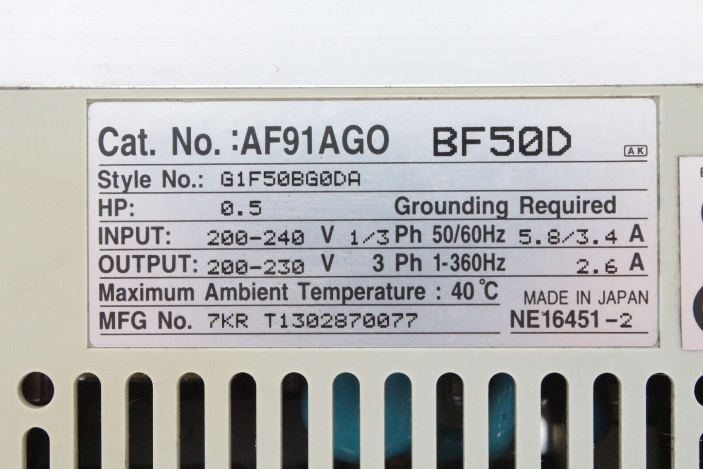 Cutler-Hammer AF91AGO BF50D 2.6 Amp Drive (No Front Cover)