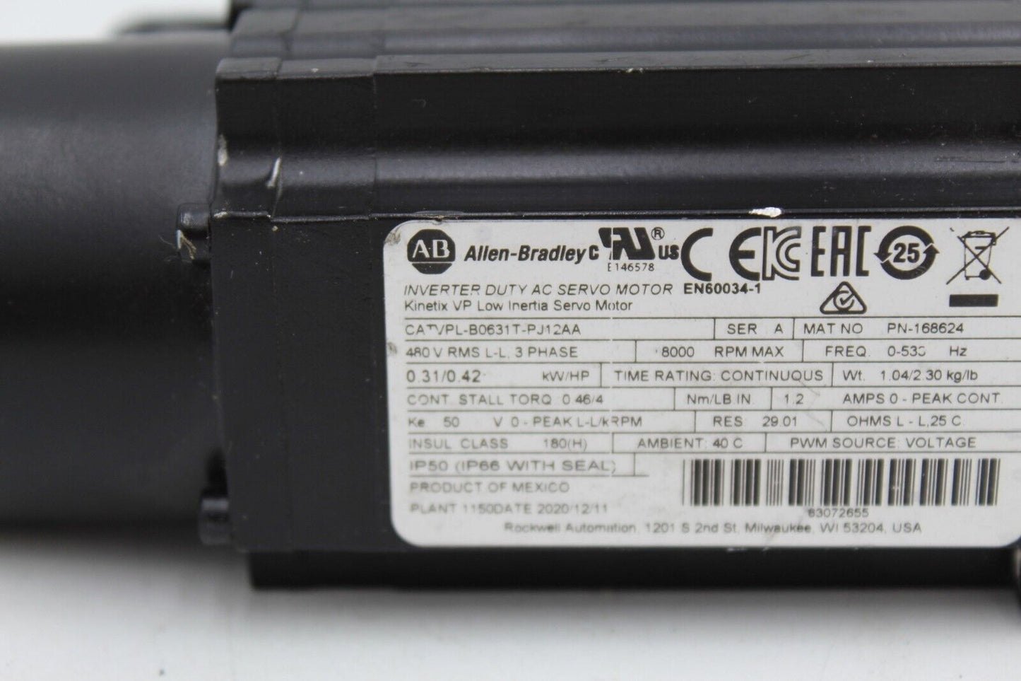 Allen-Bradley VPL-B0631T-PJ12AA Low Inertia Servo Motor