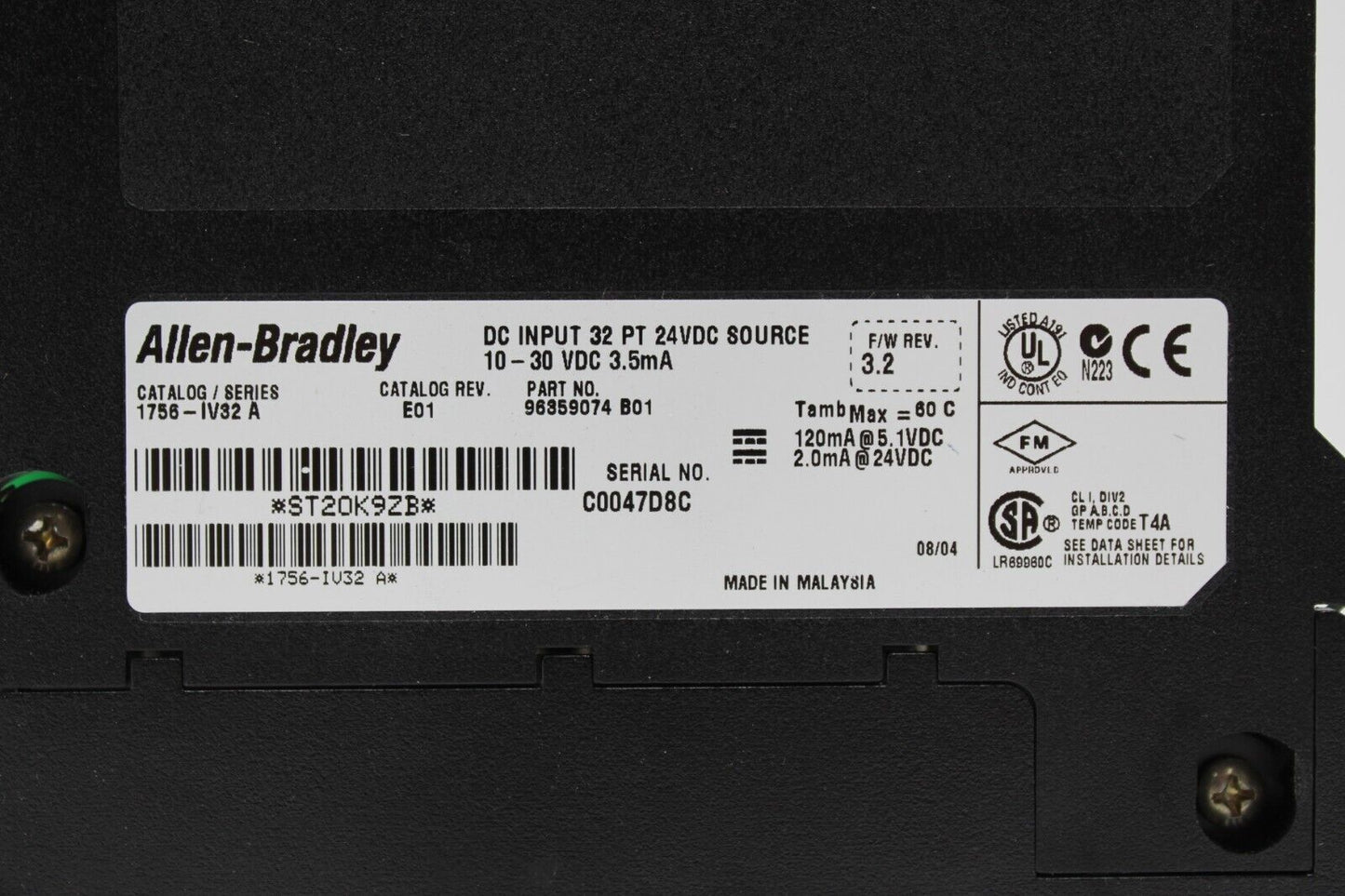 Allen-Bradley 1756-IV32 32 Pt. DC Input Module (No Cover or Wire Harness)