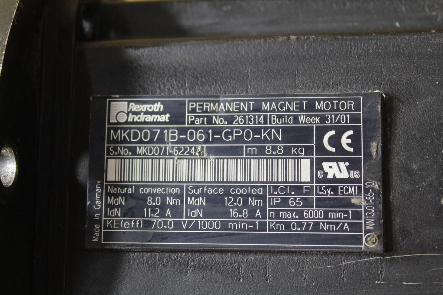 Rexroth Indramat MKD071B-061-GP0-KN Permanent Magnet Servo Motor