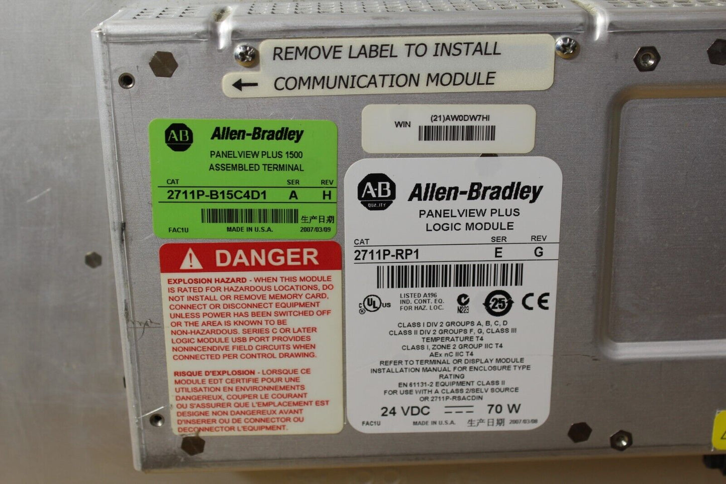 Allen-Bradley 2711P-B15C4D1 PanelView Plus 1000 Operator Interface Panel