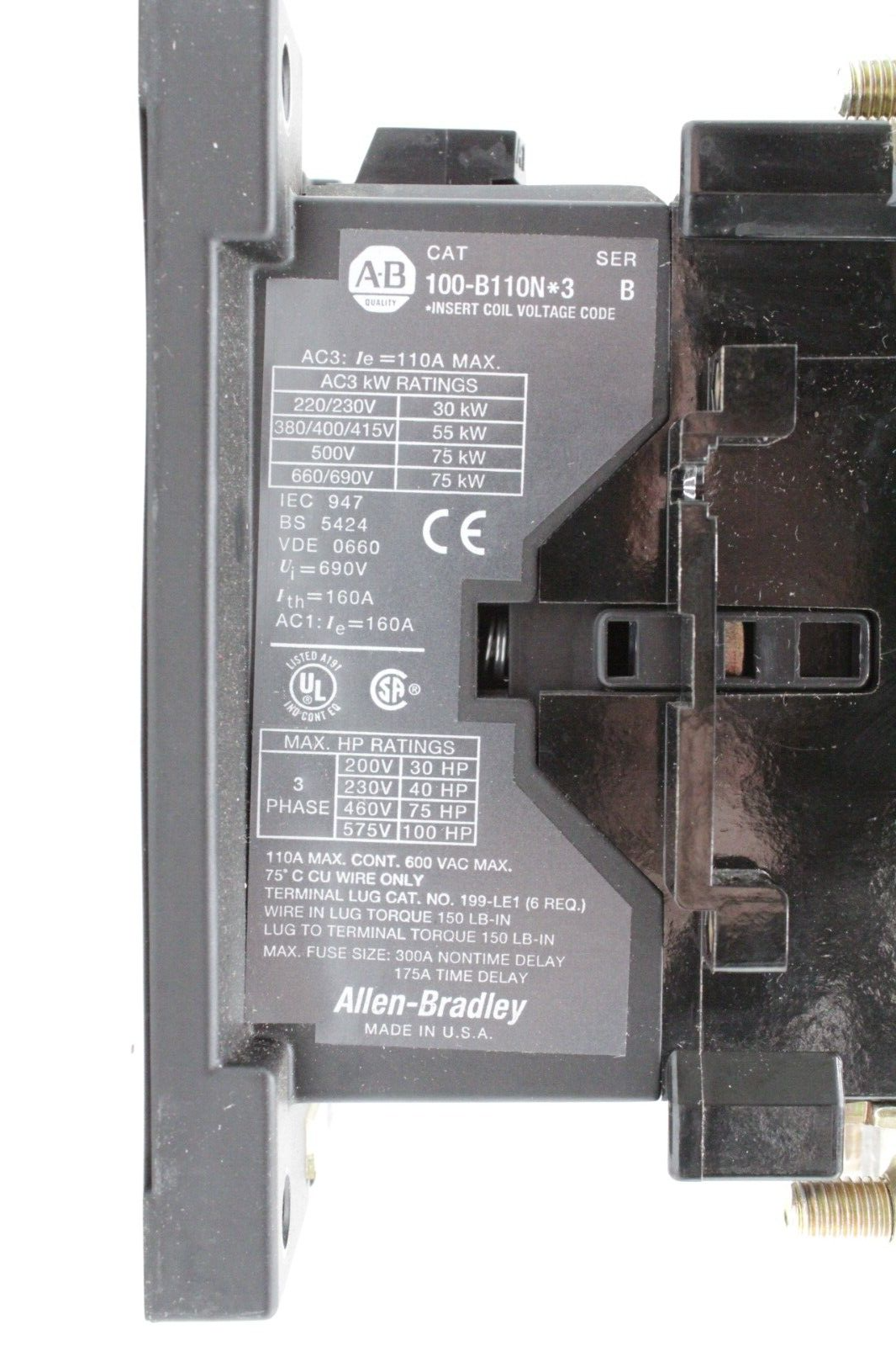 Allen-Bradley 100-B110N*3 110A 3-Phase Contactor