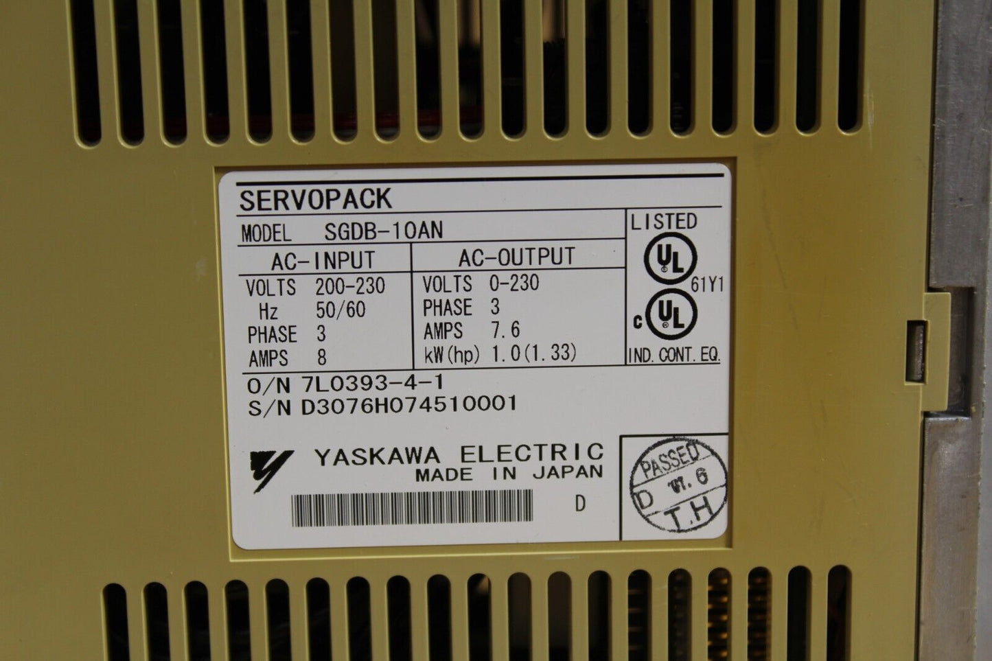 Yaskawa Electric SGDB-10AN ServoPack