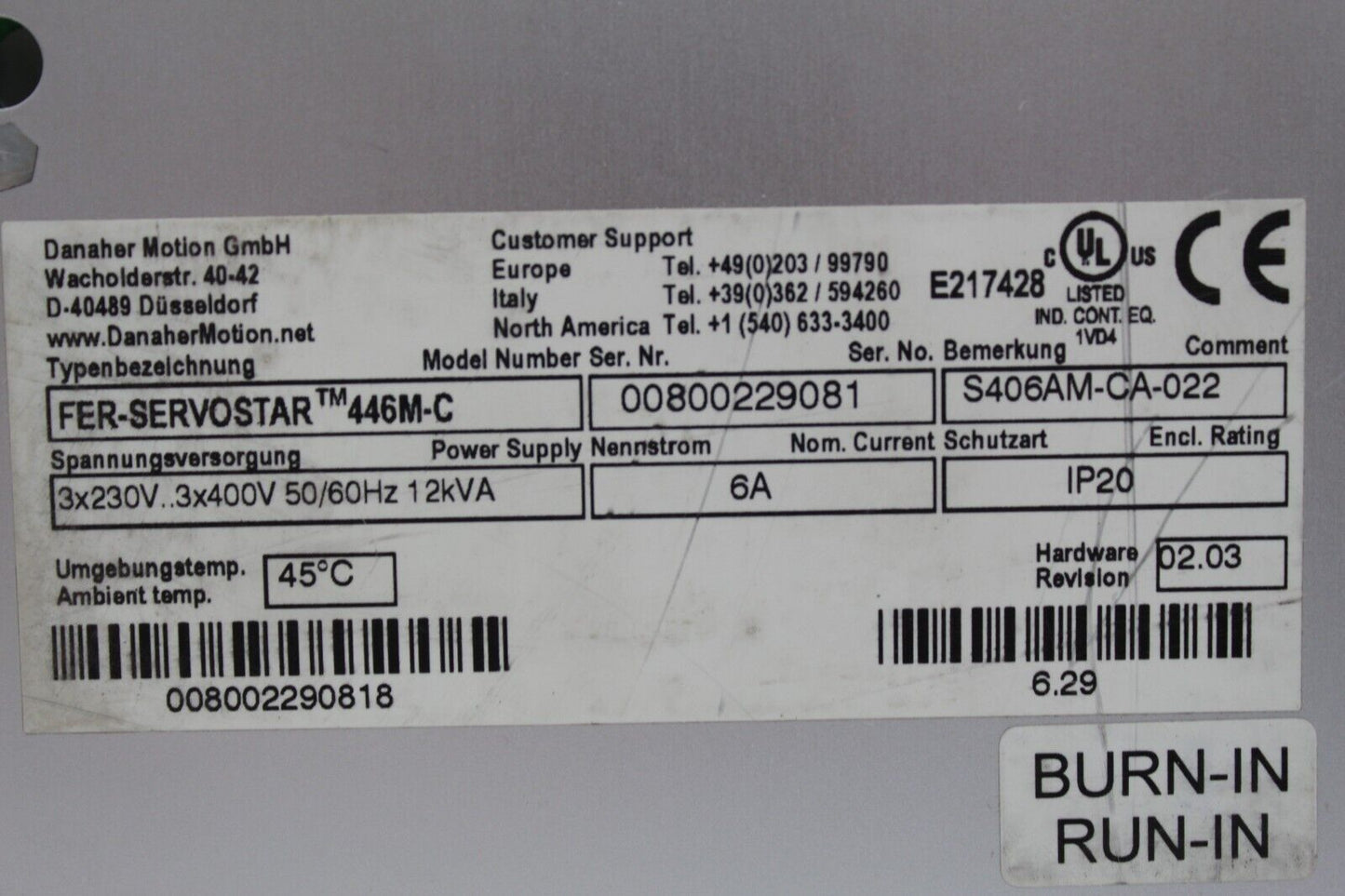 Kollmorgen S406AM-CA-022 Servo Drive