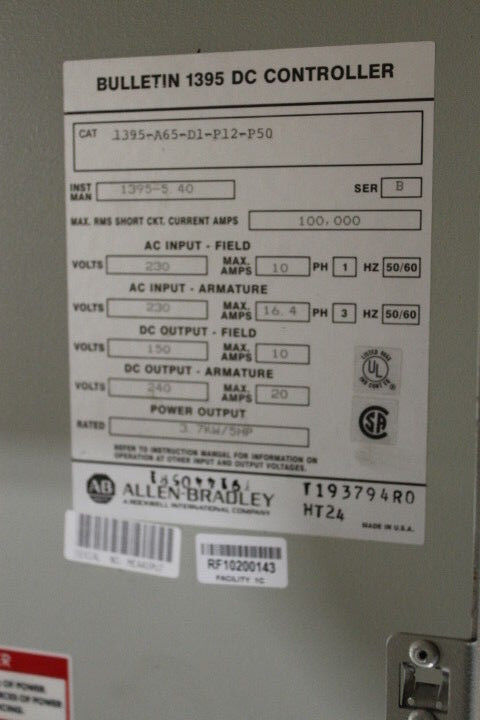 Allen-Bradley 1395-A65-D1-P12-P50 Series B Bulletin 1395 DC Controller