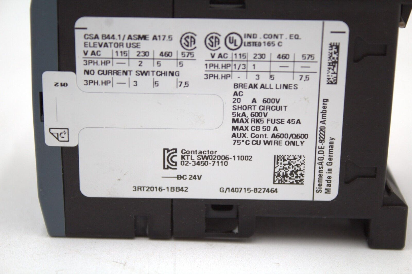 Siemens 3RT2016-1BB42 Contactor