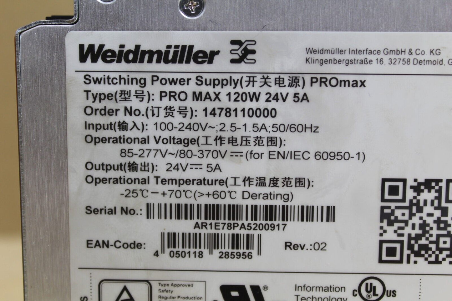 Weidmuller PROmax 1478110000 Power Supply