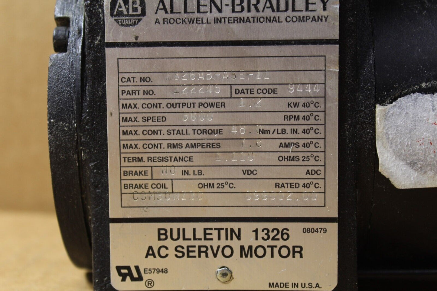 Allen-Bradley 1326AB-A3E-11 AC Servo Motor
