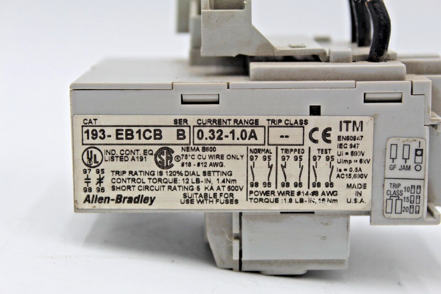 ALLEN BRADLEY 193-EB1CB SER. B OVERLOAD RELAY