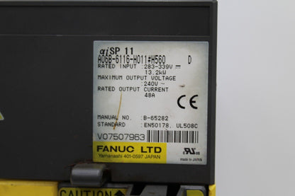 Fanuc A06B-6116-H011#H560 Servo Amplifier Drive (No Wire Cover)