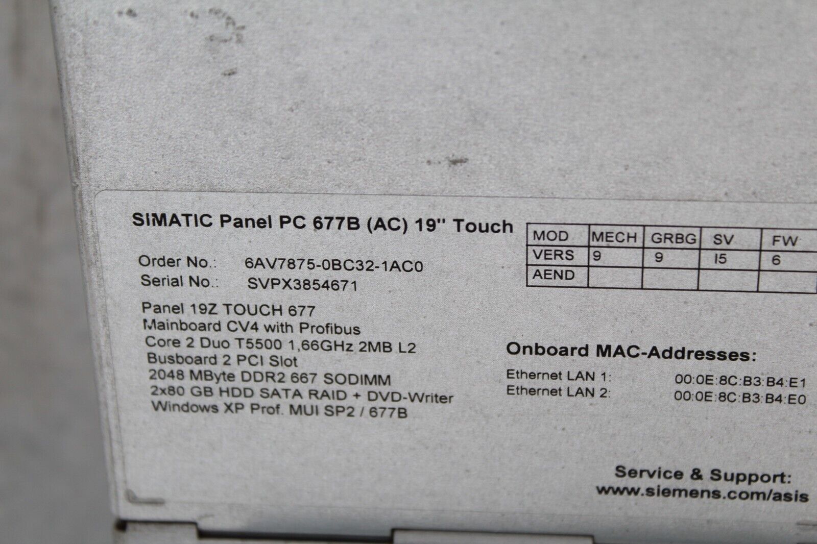 Siemens 6AV7875-0BC32-1AC0 SIMATIC Panel 