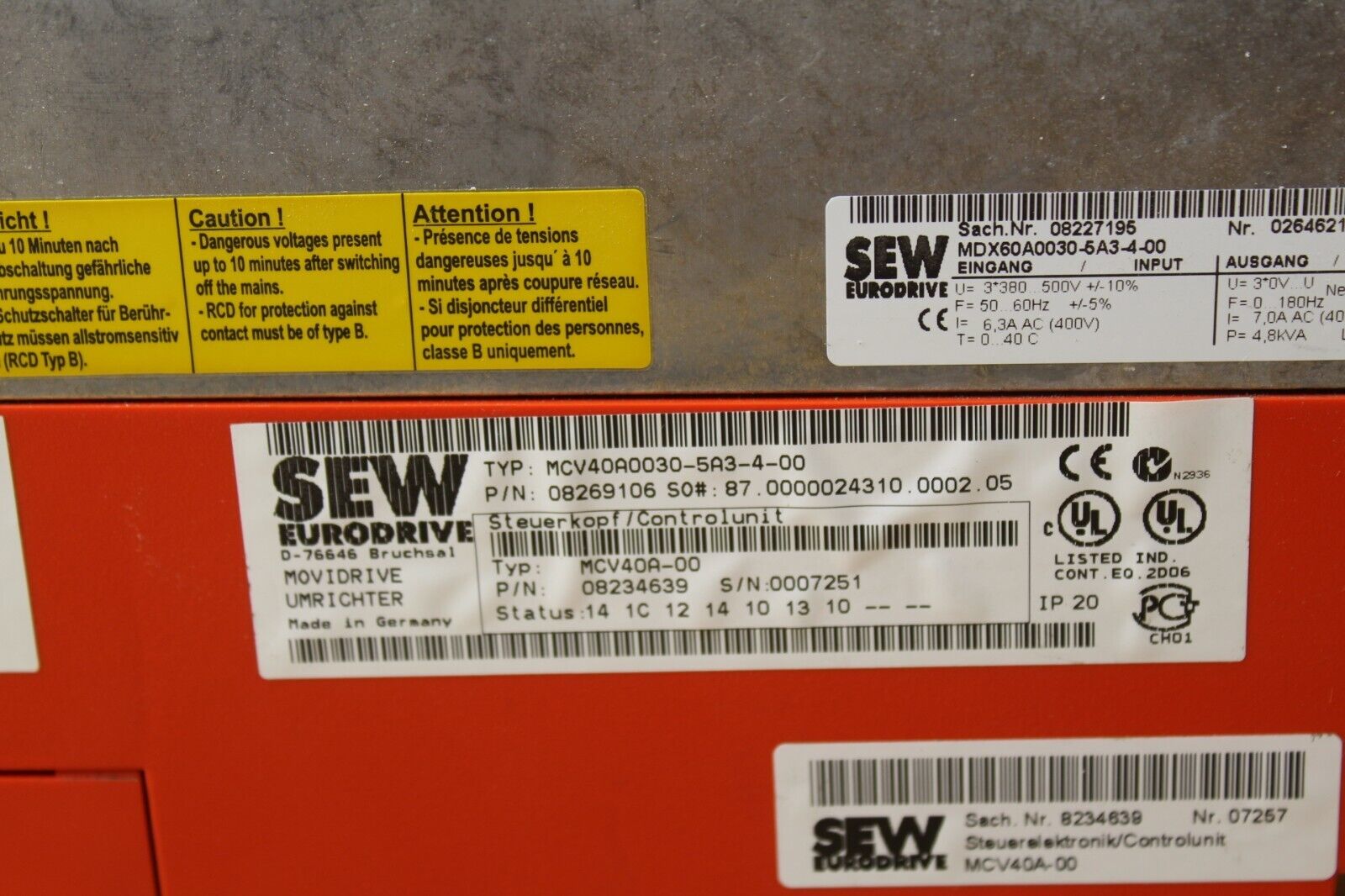 Sew EuroDrive MCV40A0030-5A3-4-00 Movidrive Part #: 08269106