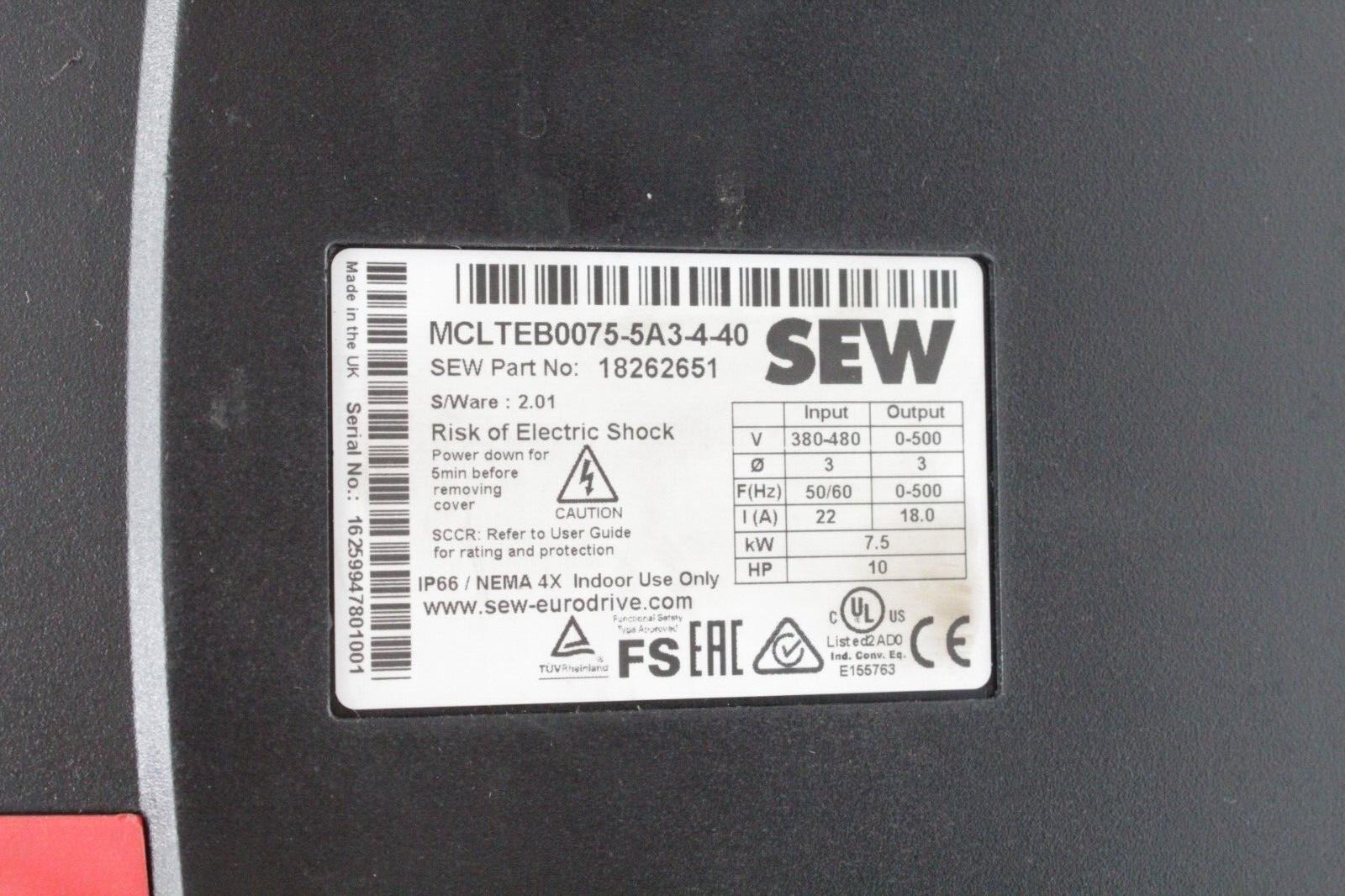 Sew EuroDrive MCLTEB0075-5A3-4-40 3-Phase Movitrac LTE-B AC Drive