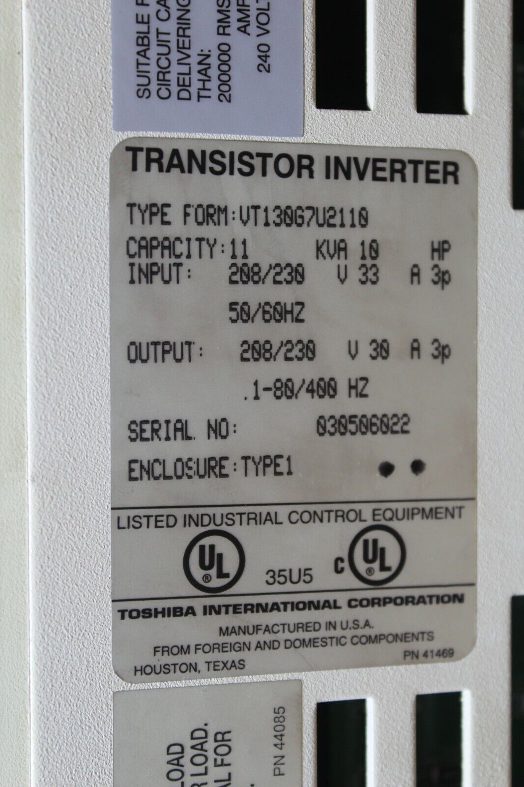 TOSHIBA VT130G7U2110 TRANSISTER INVERTER