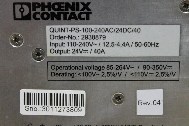 PHOENIX QUINT-PS-100-240AC/24DC/40 POWER SUPPLY