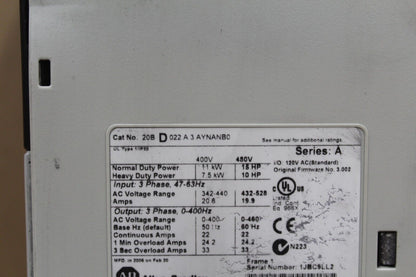 Allen Bradley 20BD022A3AYNANB0 PowerFlex 700
