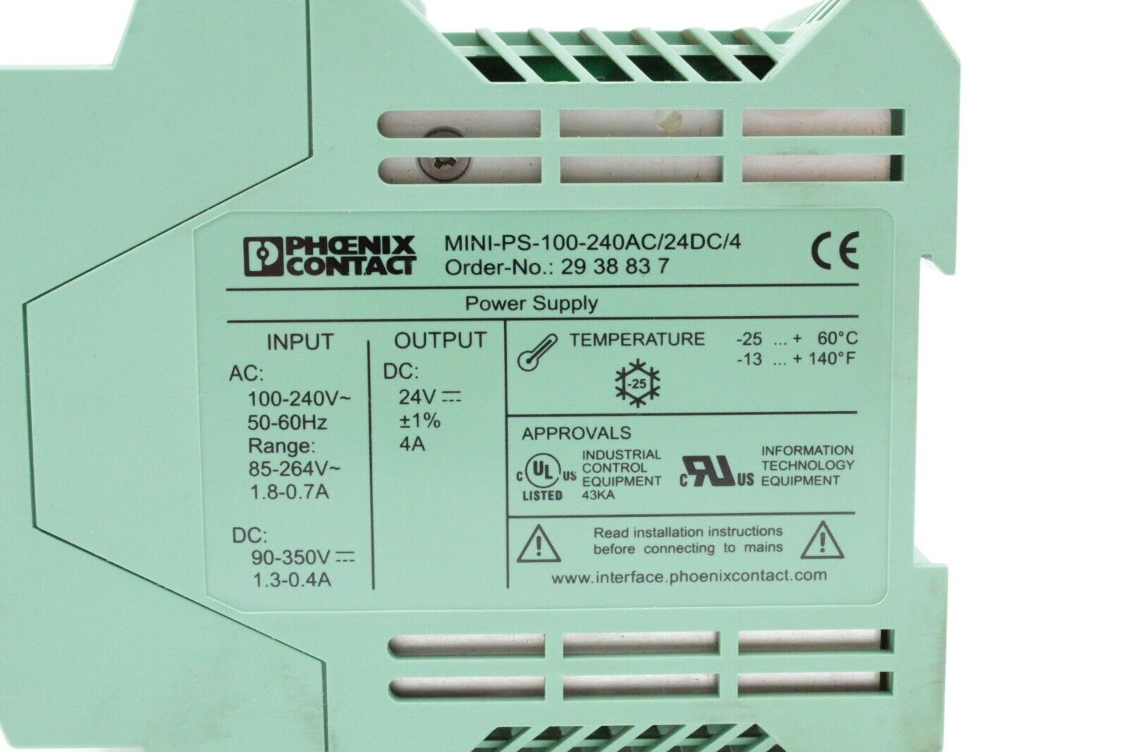 Phoenix Contact MINI-PS-100-240AC/24DC/4 Enclosed Power Supply