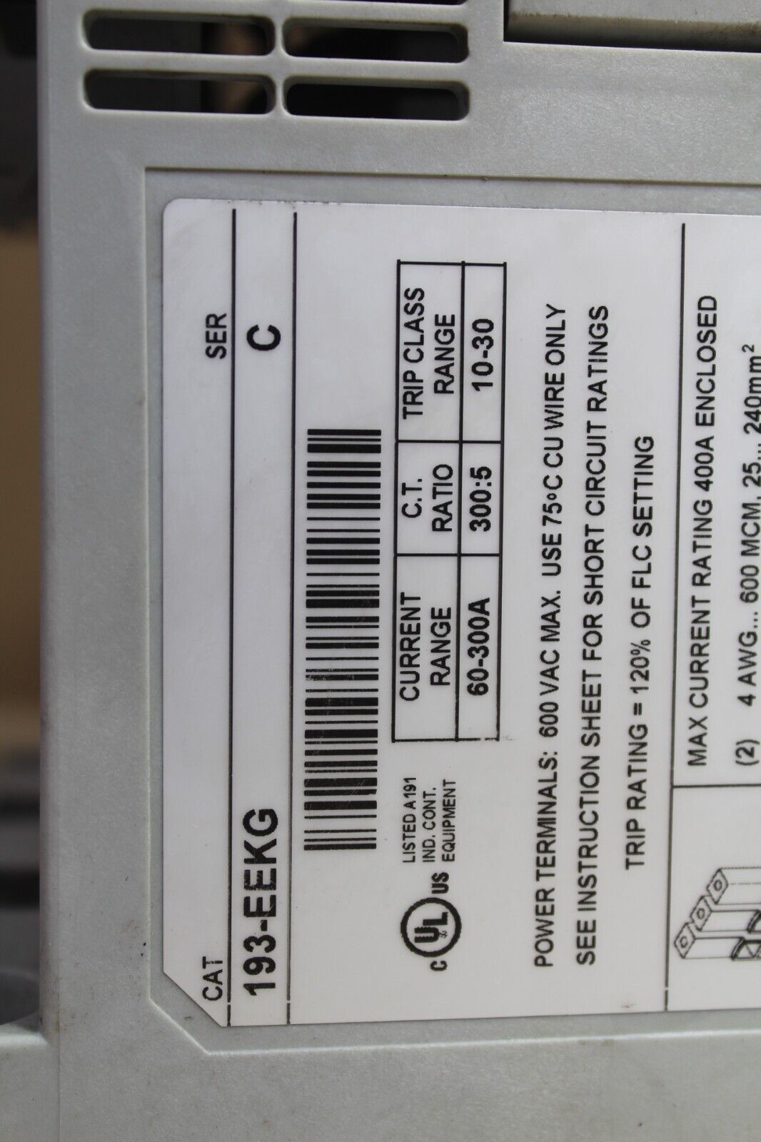 Allen Bradley 193-EEKG Relay *Broken Plastic