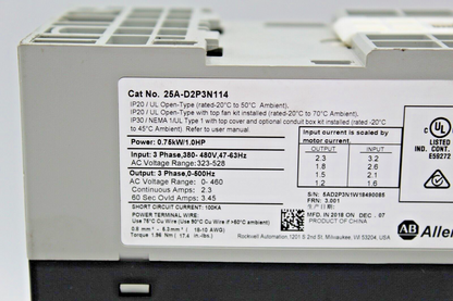 Allen-Bradley 25A-D2P3N114 Powerflex 525 AC Drive