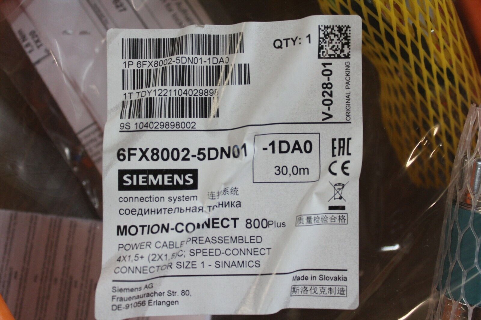 Siemens 6FX8002-5DN01-1DA0 30m Power Cable