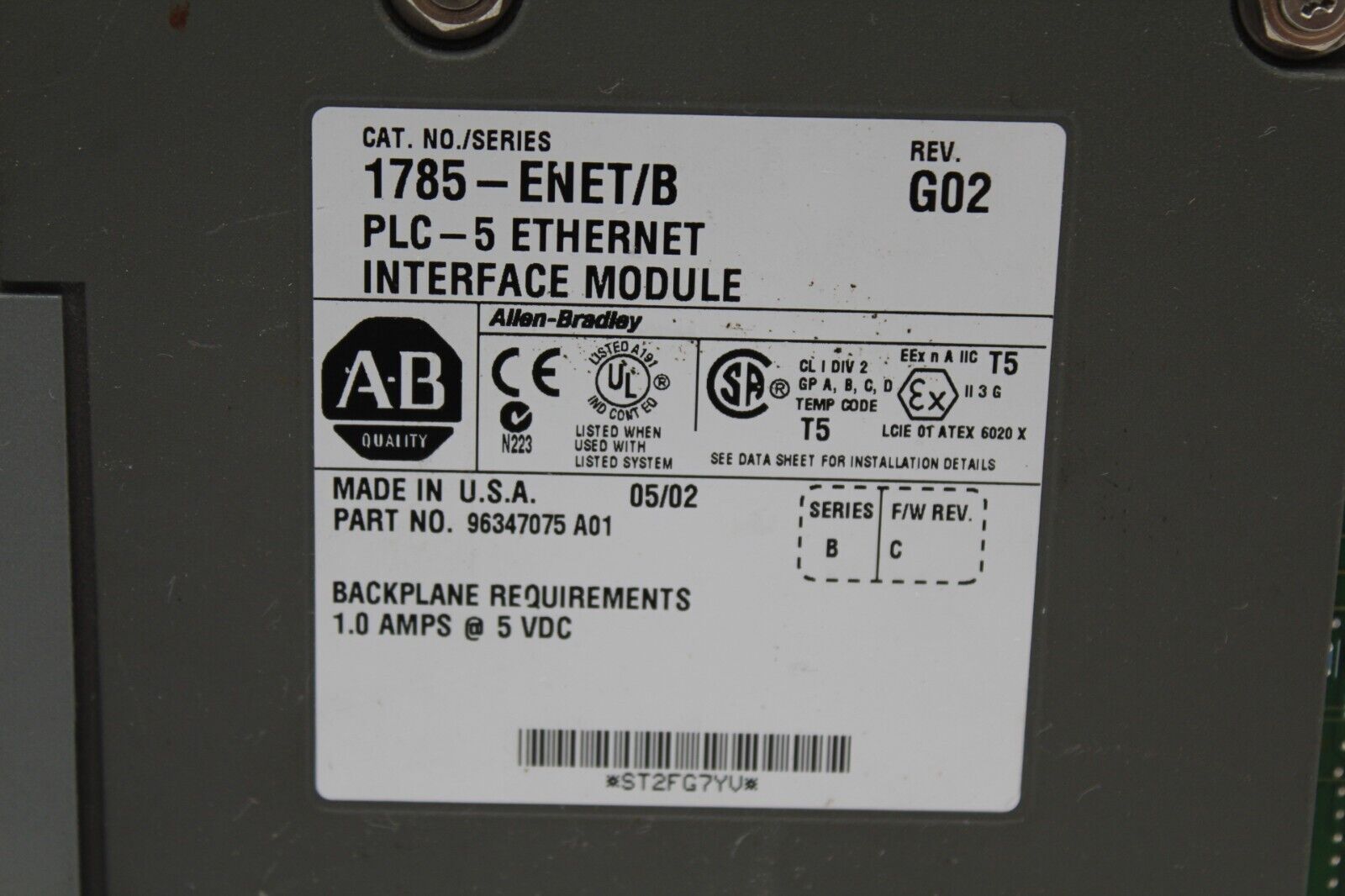 Allen Bradley 1785-L80B/E w 1785-ENET/B, AT-210TS Ethernet Module