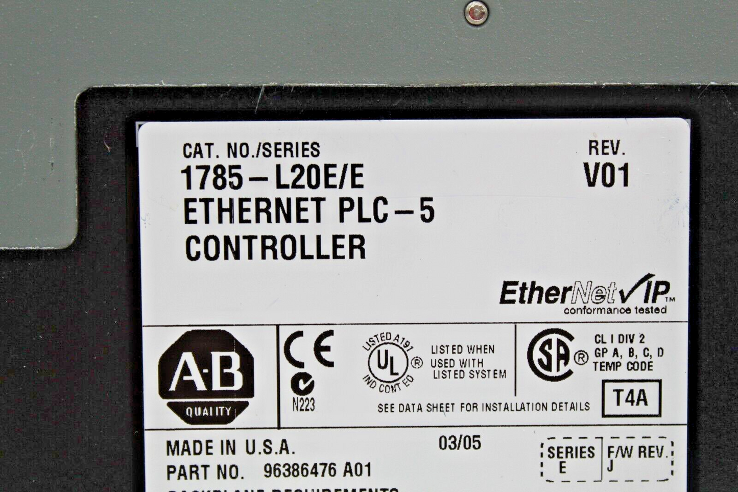 Allen Bradley 1785-L20E/E Processor