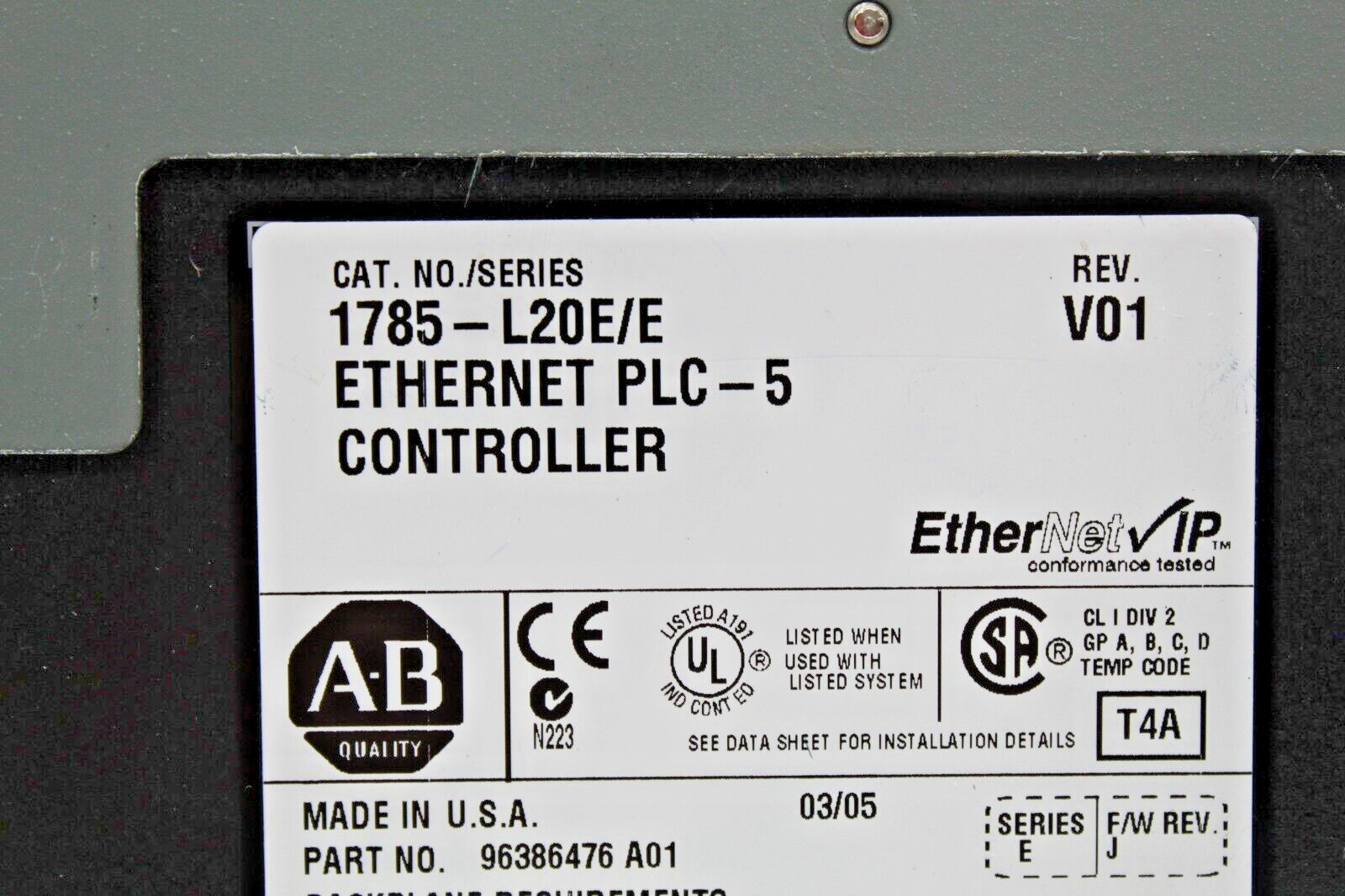 Allen Bradley 1785-L20E/E Processor