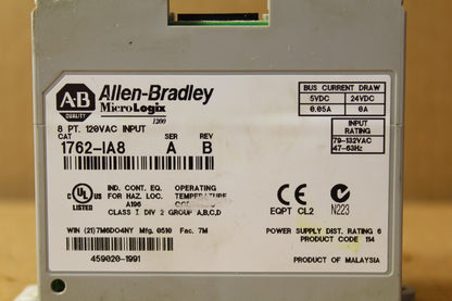 Allen-Bradley 1762-IA8 MicroLogix 8Pt. 120VAC Input Module (No Door)
