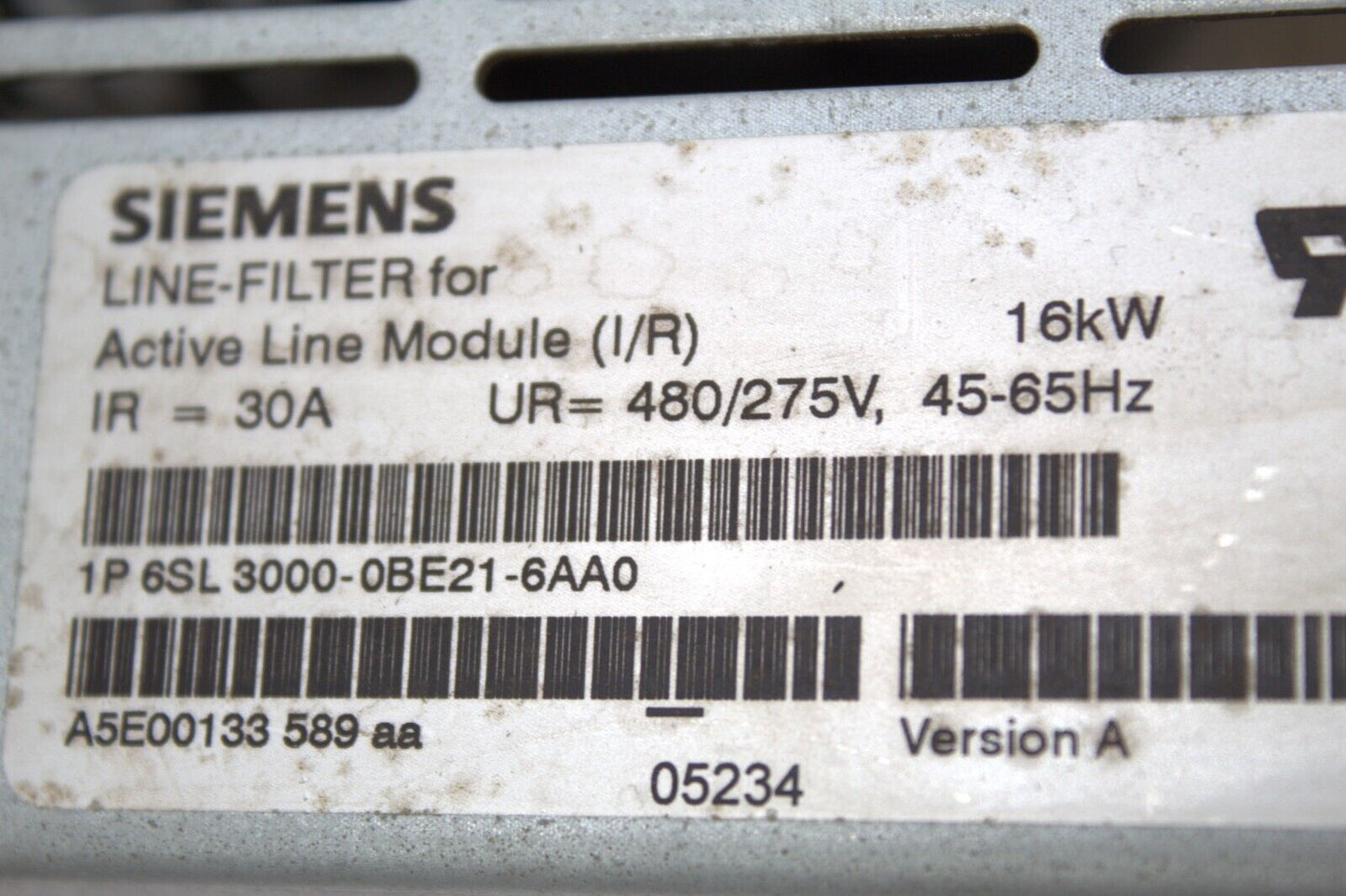 SIEMENS 6SL3000-0BE21-6AA0 LINE FILTER WITH 6SN1111-0AA00-0BA1 3 PHASE CHOKE