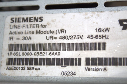 SIEMENS 6SL3000-0BE21-6AA0 LINE FILTER WITH 6SN1111-0AA00-0BA1 3 PHASE CHOKE