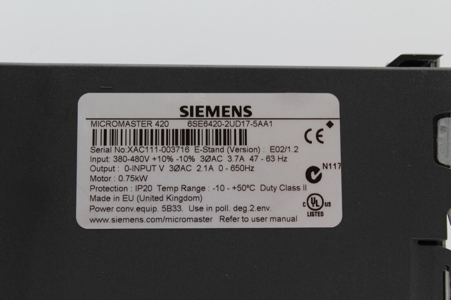Siemens 6SE6420-2UD17-5AA1 Inverter Drive