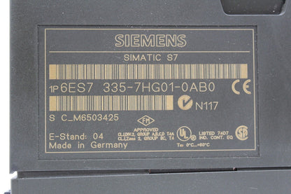 Siemens 6ES7 335-7HG01-0AB0 Simatic S7 High Speed Analog In/Out Module *No Cover