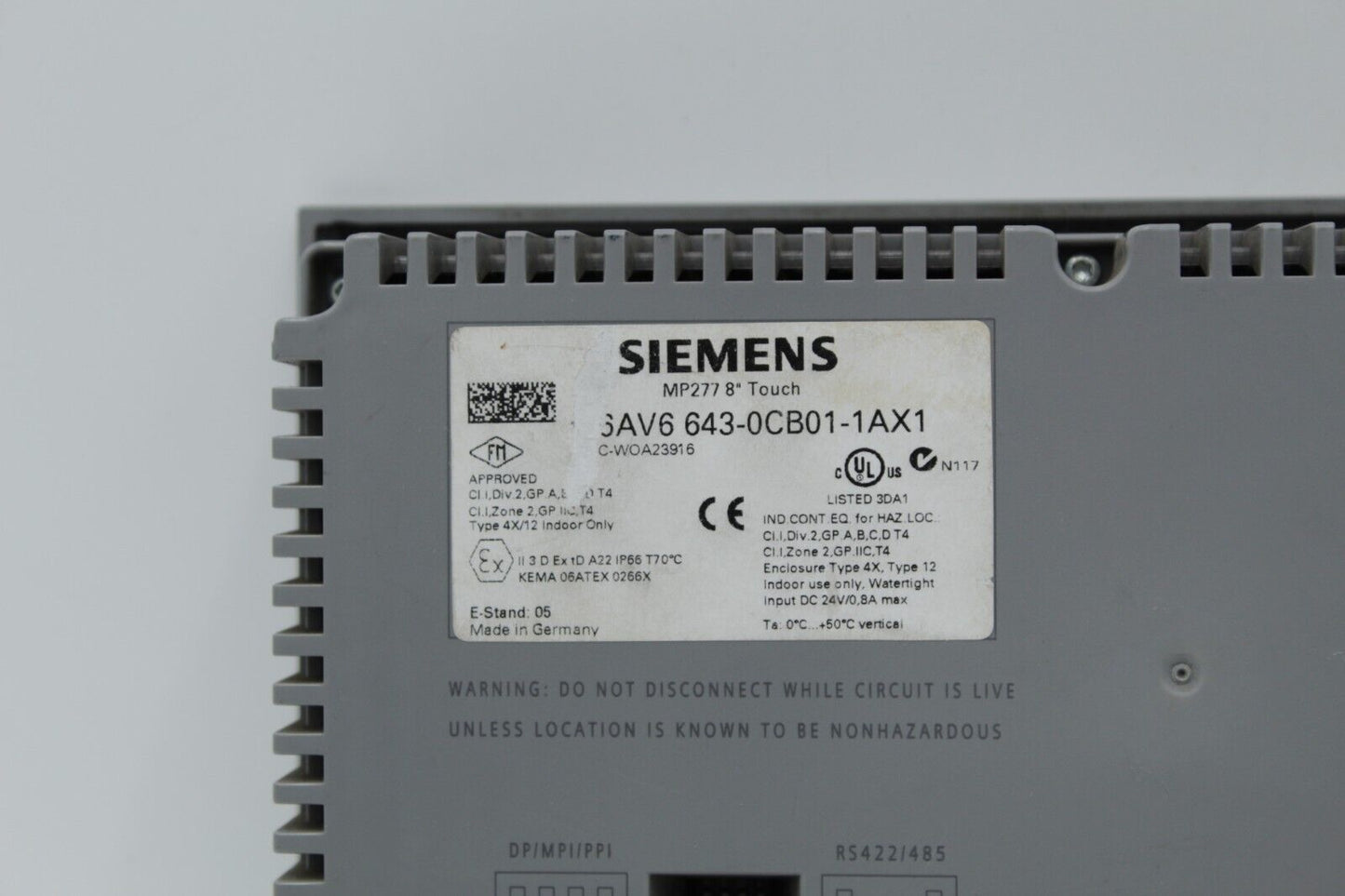 Siemens 6AV6643-0CB01-1AX1 Simatic MP 277 8" Operator Interface Panel READ 5